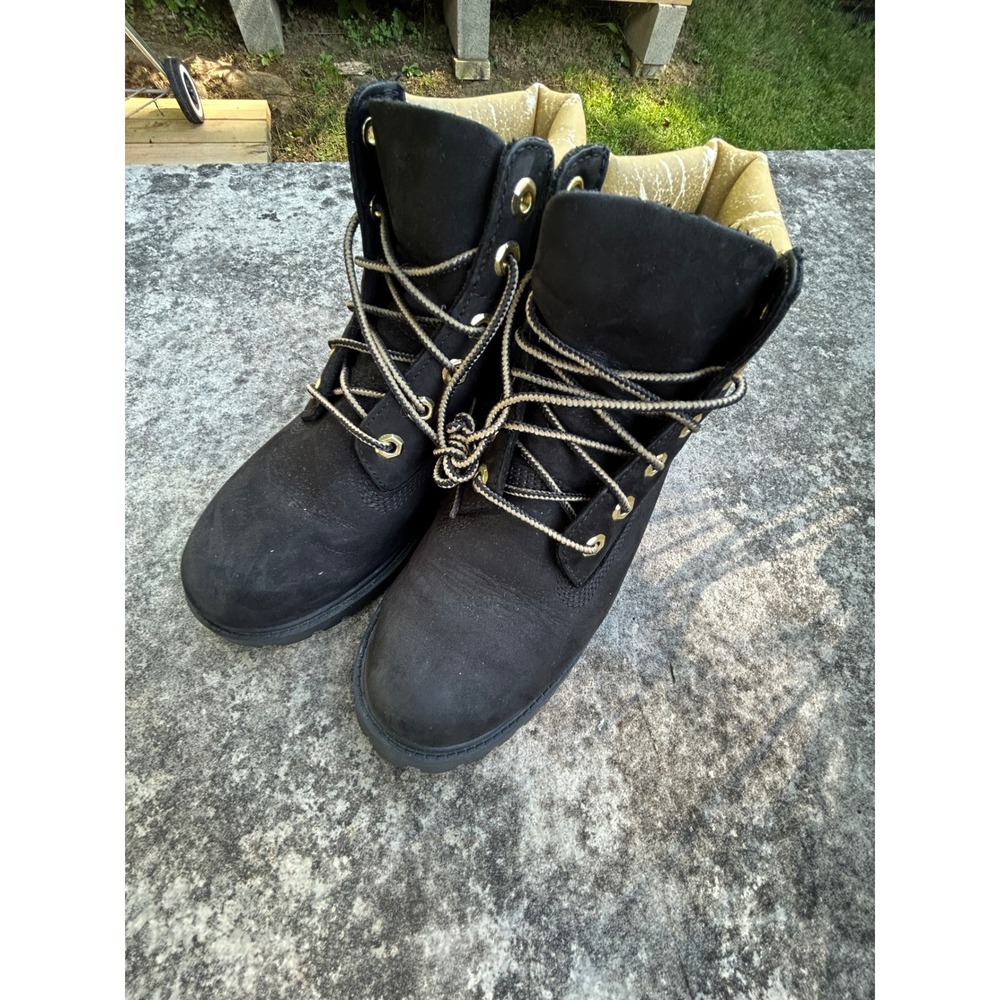 Timberland Premium 6" Black Gold Boots Women 6.5 Big Kids 5Y Authentic utility
